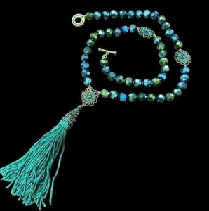 Heidi Daus Dreams do come True Tassel drop Necklace in Green Aurora Bor(…